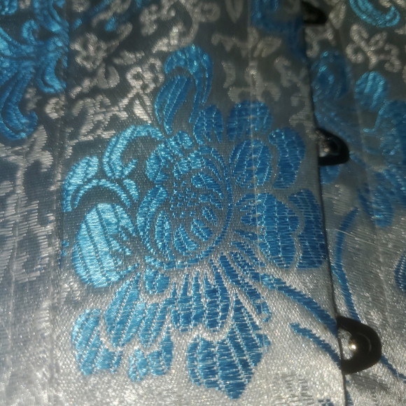 White and Blue Shiney Over Bust Lace Up Corset - Picture 5 of 13